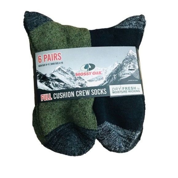 MOSSY OAK Moisture Wicking Full Cushion Crew Socks 6 Pairs Sock Size 9-11 - Picture 3 of 5